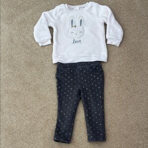 White Bunny Faux Fur Sweater and coordinating Fleece Pull up Pants